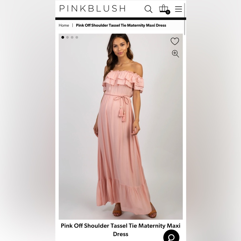 Pink Off Shoulder Tassel Tie Maternity Maxi Dress
